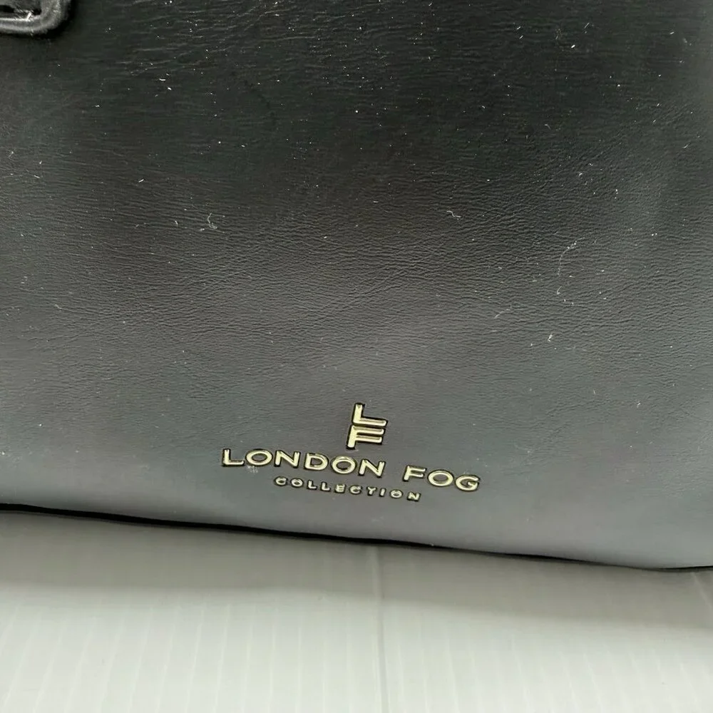 London Fog Doctor Bag Mini Smooth PU Satchel Black Crossbody Top Handle Bag NWT